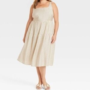 Ava & Viv Cream Polka Dot Square-Neck Midi Dress